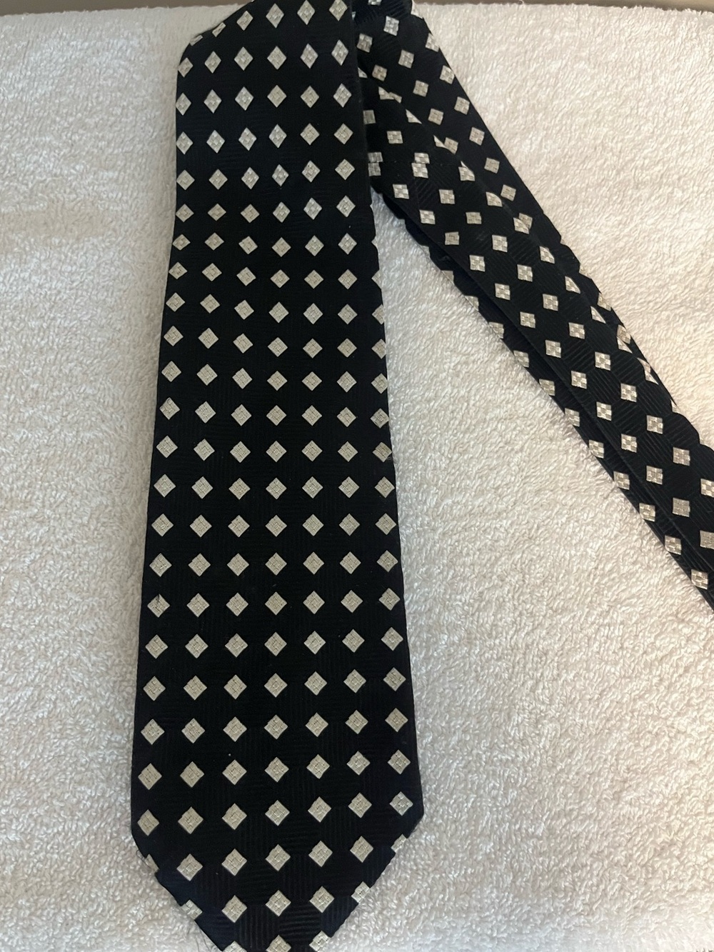 Cerrutti 1881 Italian Black Silk Tie with Silver Diamond Pattern